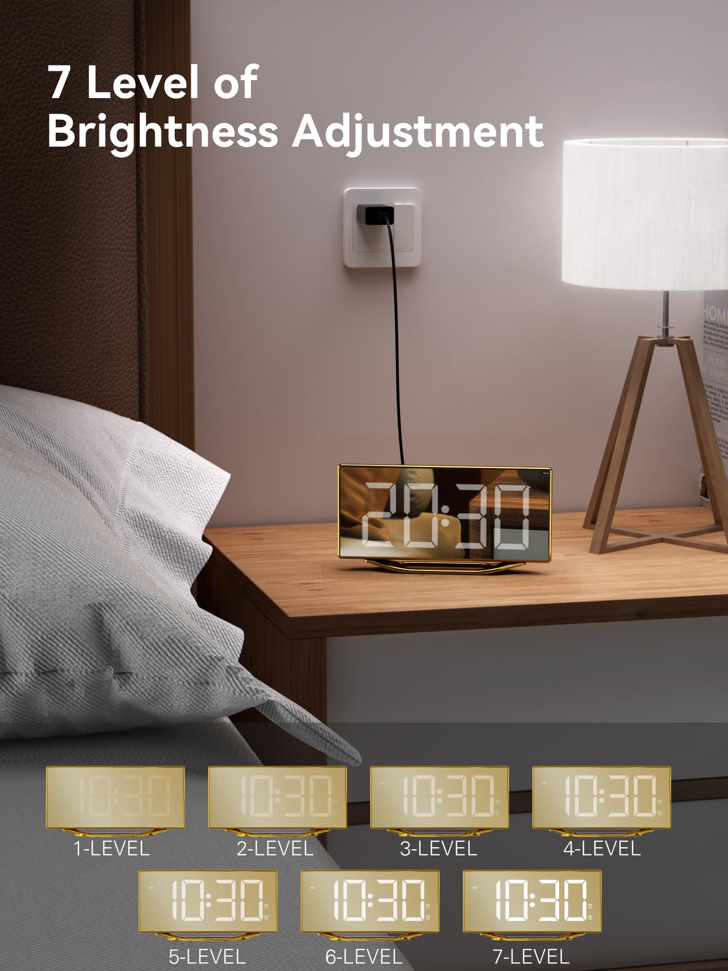 Digital Alarm Clock for Bedroom Bedside, Large Big Numbers Display with Brightness Dimmer, Plug-In Electric Desk Clock with Battery Backup, USB Charging Port, Adjustable Volume, 12/24Hr, Snooze