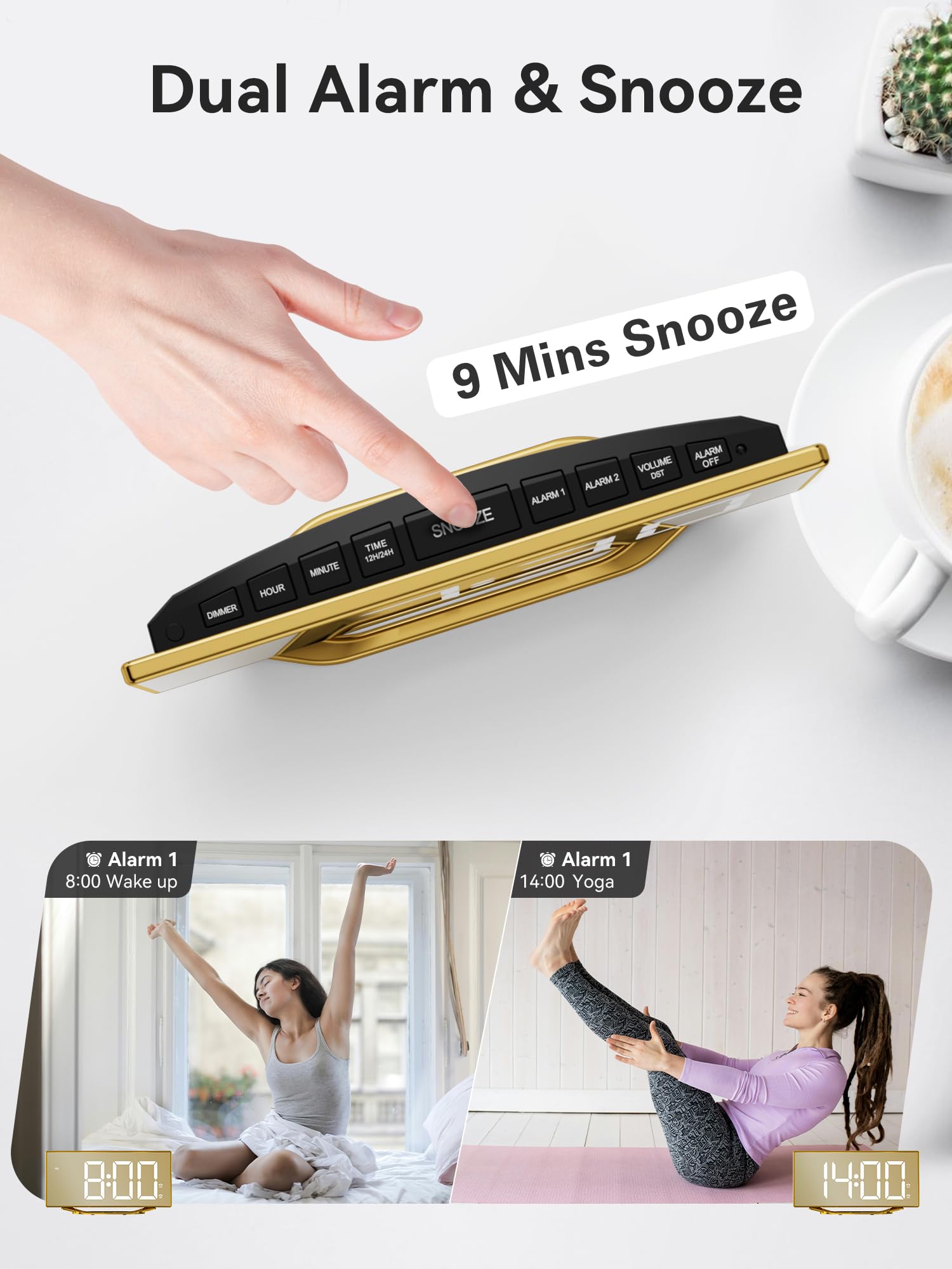 Digital Alarm Clock for Bedroom Bedside, Large Big Numbers Display with Brightness Dimmer, Plug-In Electric Desk Clock with Battery Backup, USB Charging Port, Adjustable Volume, 12/24Hr, Snooze